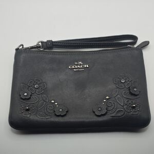 Coach Black Wristlet with Floral Accents